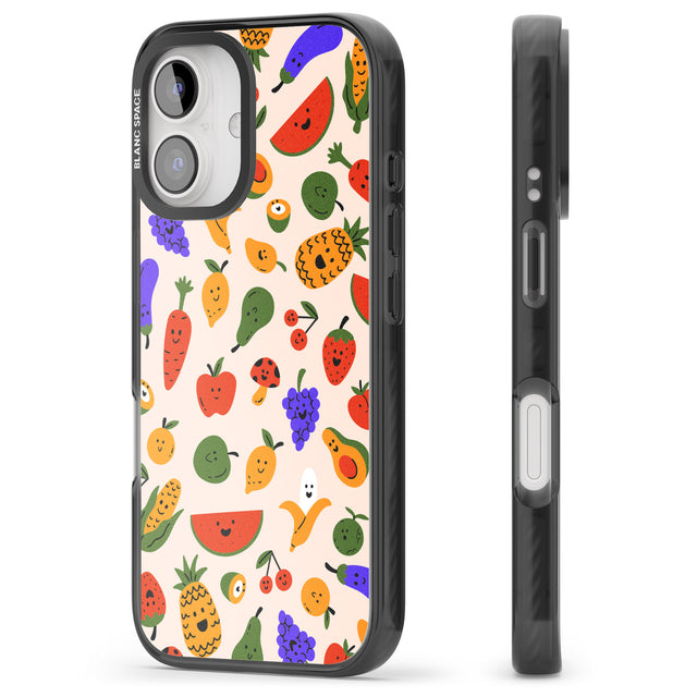 iPhone 16 Pro Max Mixed Kawaii Food Icons - Solid Black Impact Phone Case