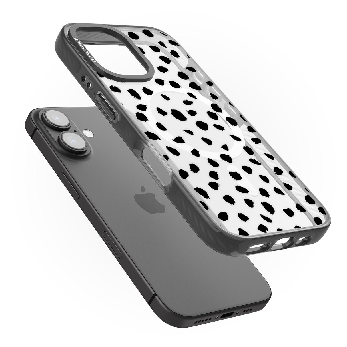 iPhone 16 Pro Max Black on Transparent Dalmatian Polka Dot Spots Black Impact Phone Case