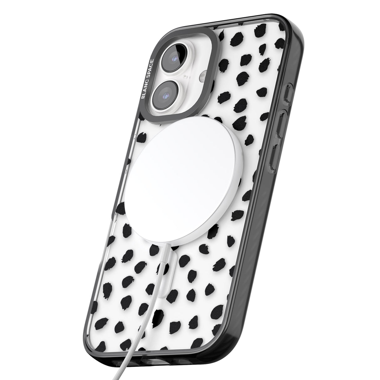 iPhone 16 Pro Max Black on Transparent Dalmatian Polka Dot Spots Black Impact Phone Case