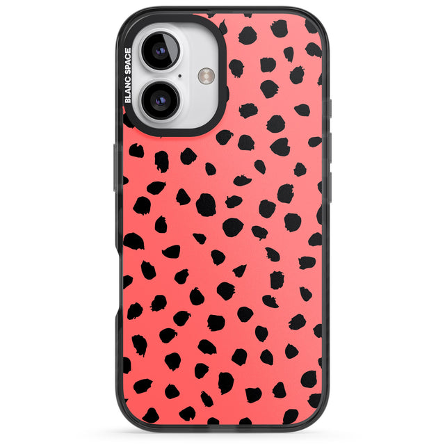 iPhone 16 Pro Max Black on Salmon Pink Dalmatian Polka Dot Spots Black Impact Phone Case