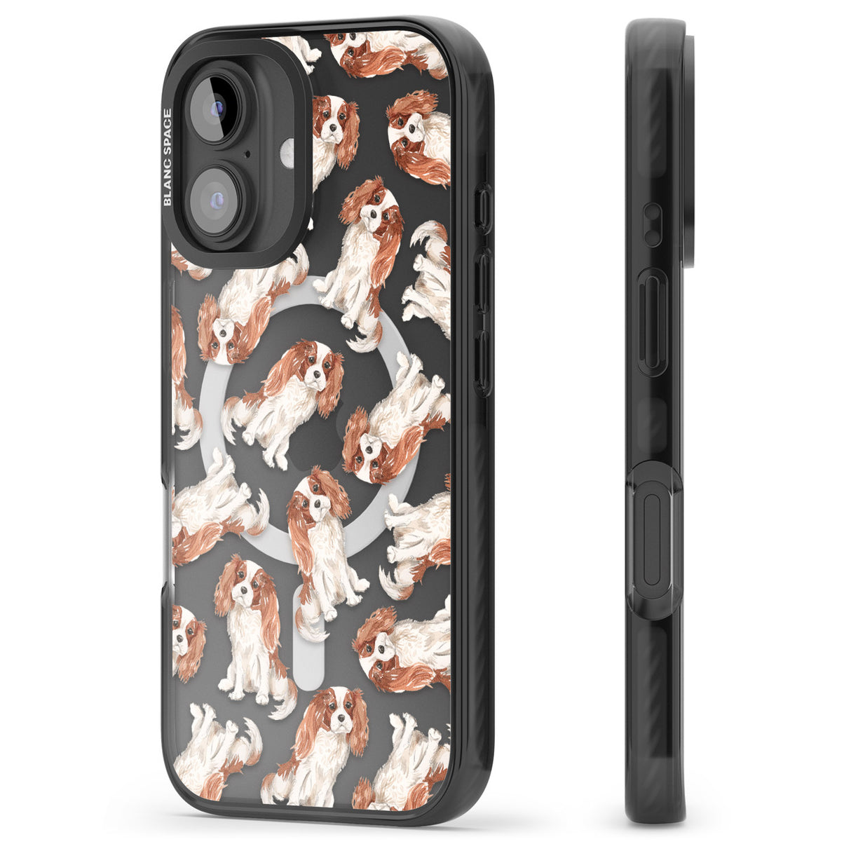 iPhone 16 Pro Max Cavalier King Charles Spaniel Dog Pattern Black Impact Phone Case