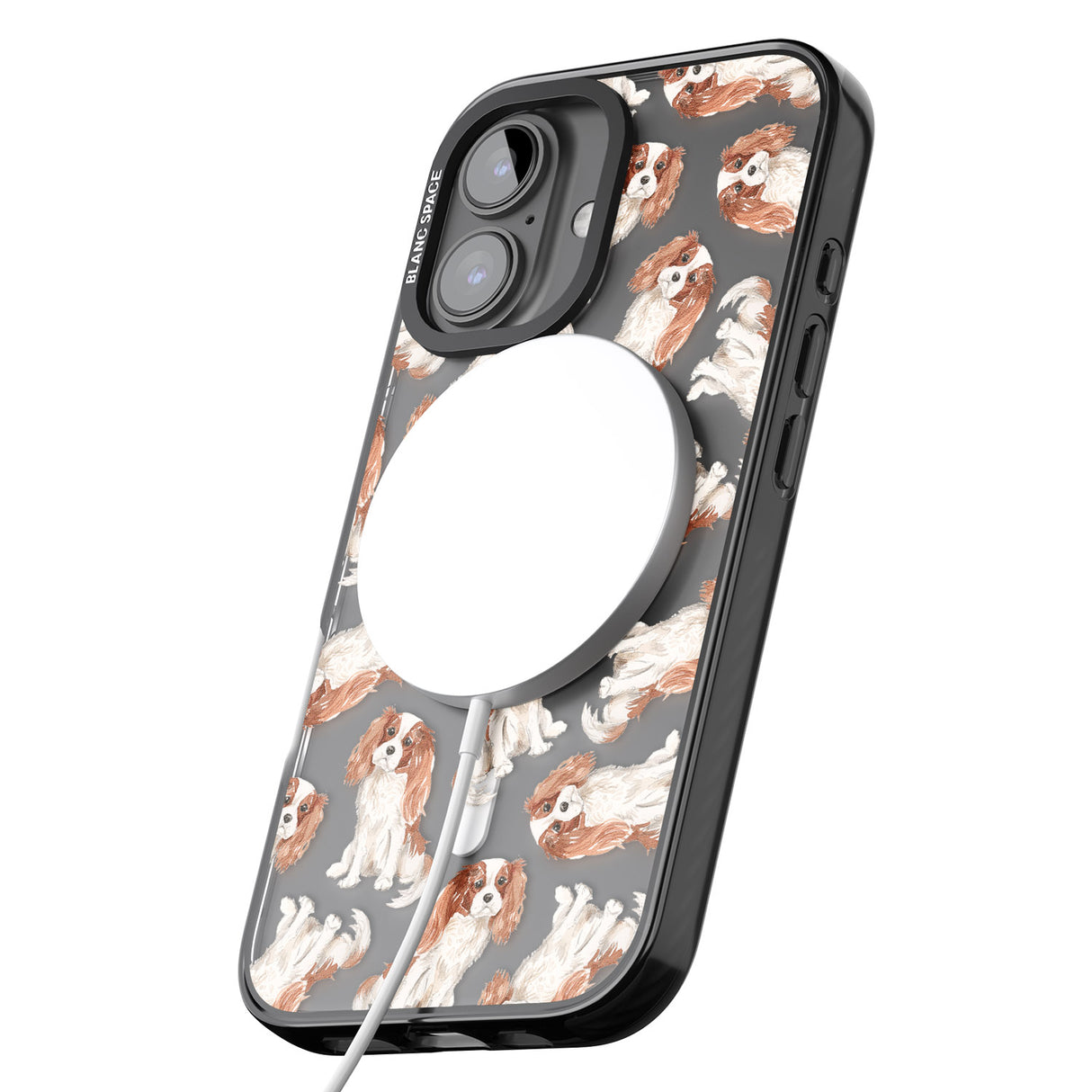 iPhone 16 Pro Max Cavalier King Charles Spaniel Dog Pattern Black Impact Phone Case