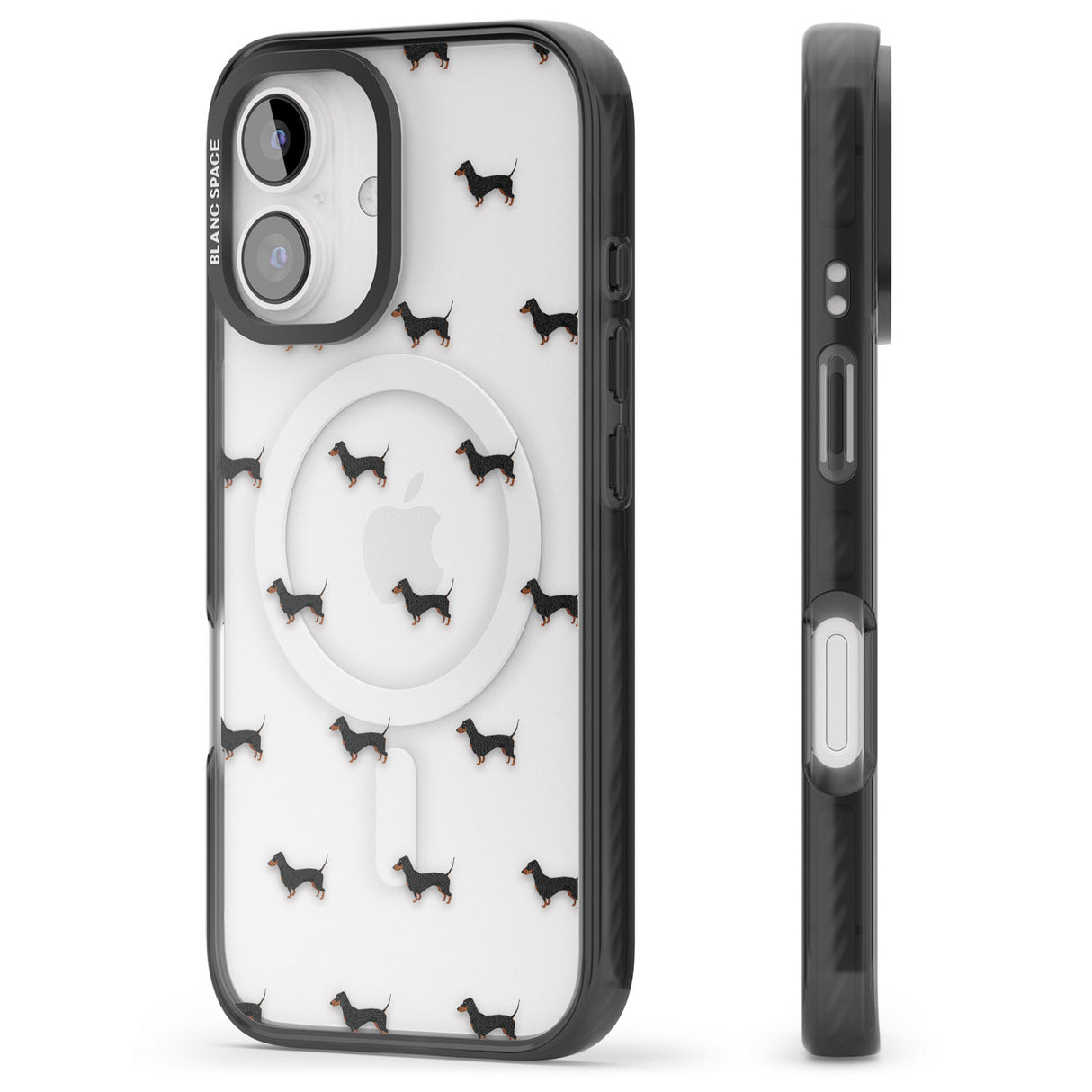 iPhone 16 Pro Max Dachshund Dog Pattern Clear Black Impact Phone Case