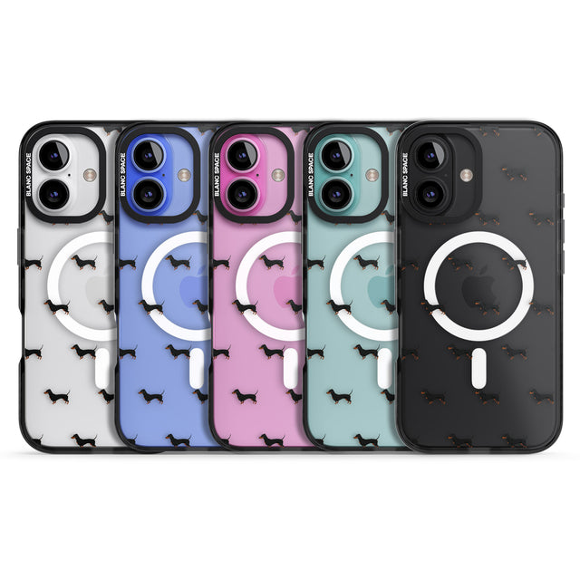 iPhone 16 Pro Max Dachshund Dog Pattern Clear Black Impact Phone Case