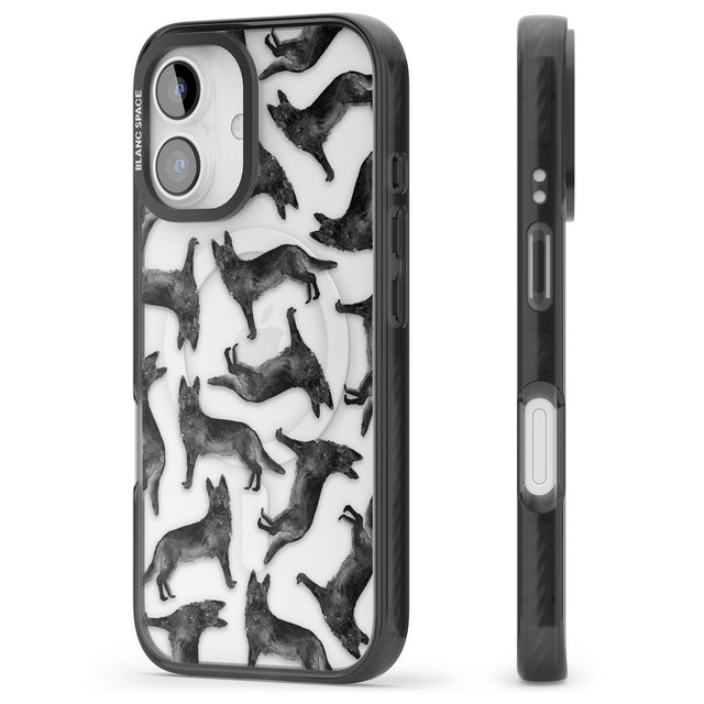 iPhone 16 Pro Max German Shepherd (Black) Watercolour Dog Pattern Black Impact Phone Case