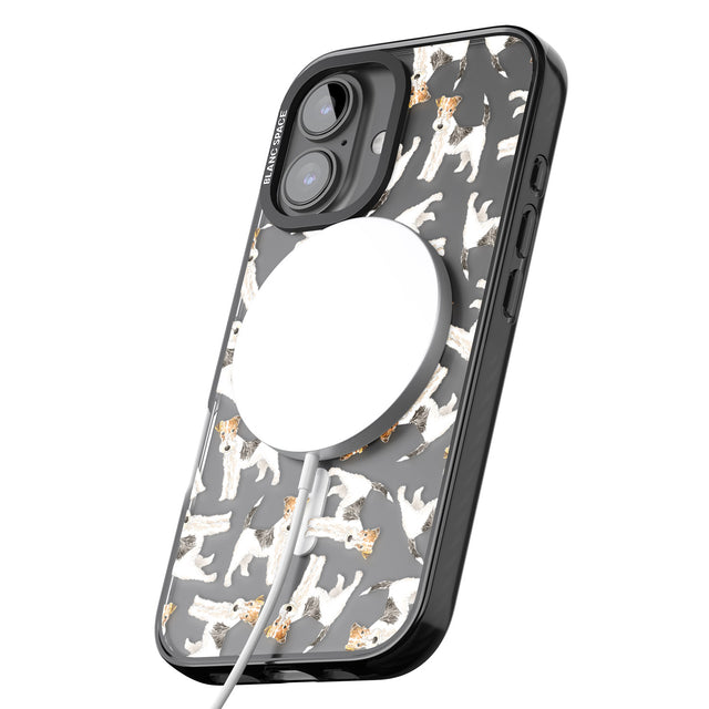 iPhone 16 Pro Max Wire Haired Fox Terrier Watercolour Dog Pattern Black Impact Phone Case