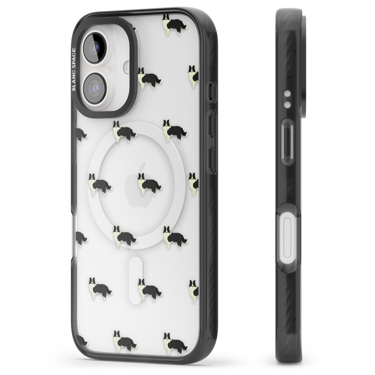 iPhone 16 Pro Max Border Collie Dog Pattern Clear Black Impact Phone Case