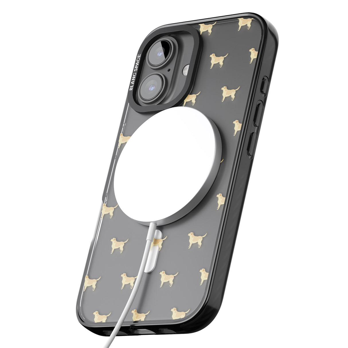 iPhone 16 Pro Max Tan Labrador Dog Pattern Clear Black Impact Phone Case