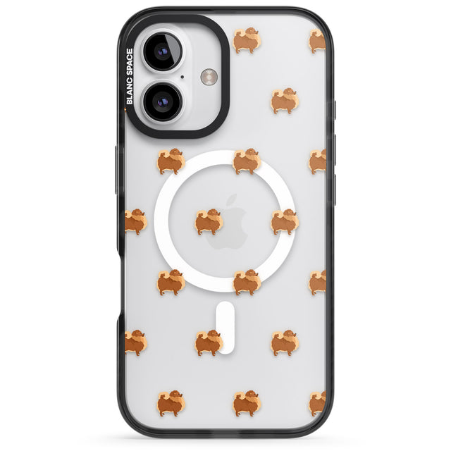 iPhone 16 Pro Max Pomeranian Dog Pattern Clear Black Impact Phone Case