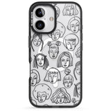 iPhone 16 Pro Max Girl Portrait Doodles Black Impact Phone Case