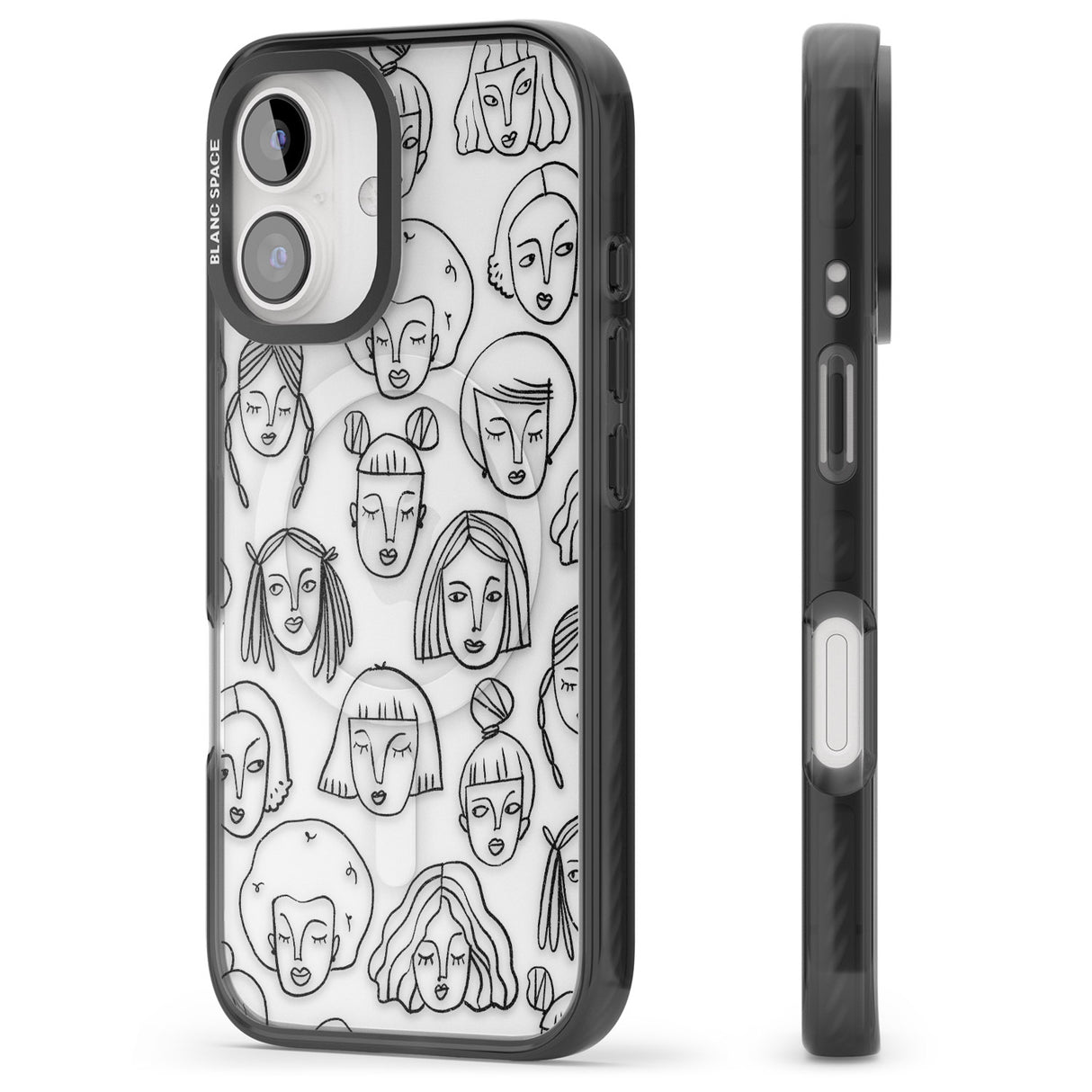 iPhone 16 Pro Max Girl Portrait Doodles Black Impact Phone Case