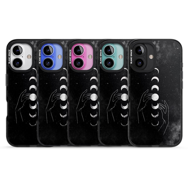 iPhone 16 Pro Max Moon Phases and Hands Black Impact Phone Case