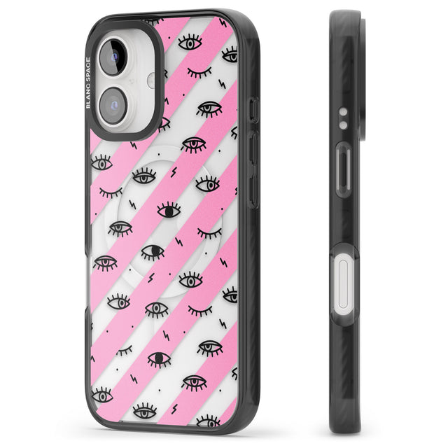 iPhone 16 Pro Max Pink Stripe Eyes Black Impact Phone Case