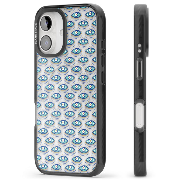 iPhone 16 Pro Max Eyes & Crosses (Clear) Psychedelic Eyes Pattern Black Impact Phone Case