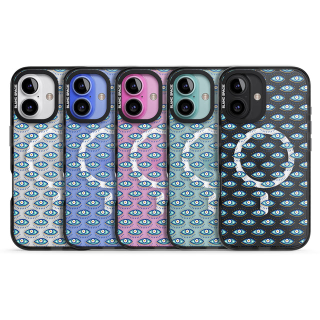 iPhone 16 Pro Max Eyes & Crosses (Clear) Psychedelic Eyes Pattern Black Impact Phone Case