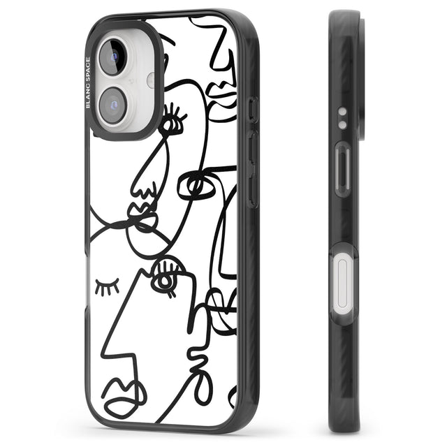 iPhone 16 Pro Max Abstract Continuous Line Faces Black on White Black Impact Phone Case