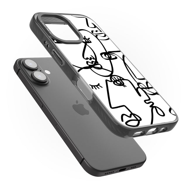 iPhone 16 Pro Max Abstract Continuous Line Faces Black on White Black Impact Phone Case