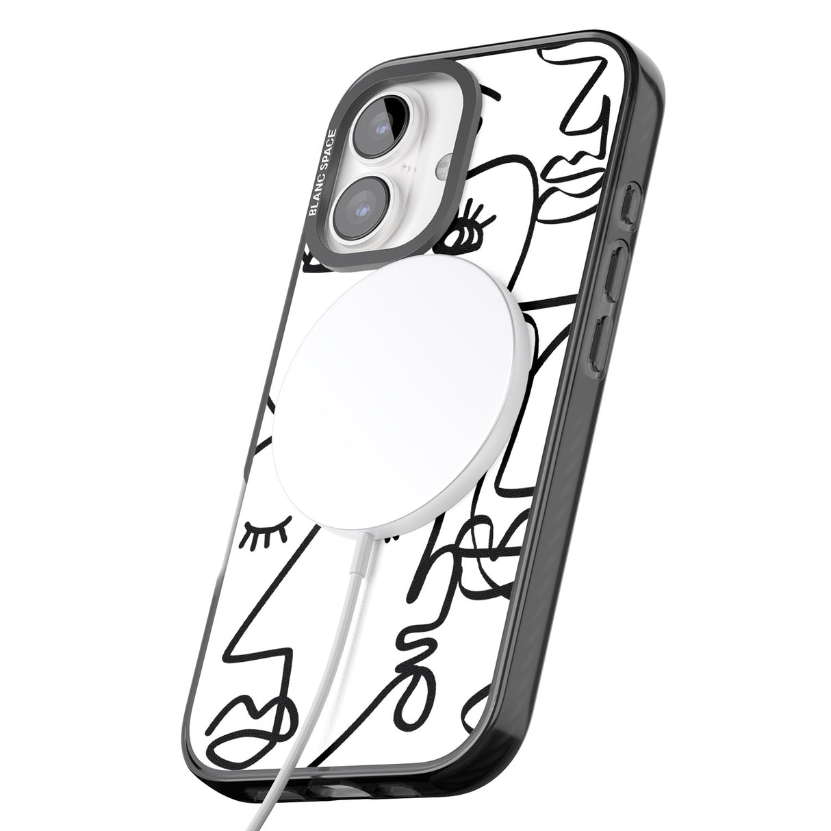 iPhone 16 Pro Max Abstract Continuous Line Faces Black on White Black Impact Phone Case