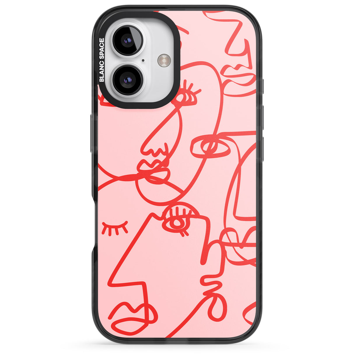 Abstract Continuous Line Faces Red on Pink