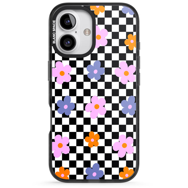 iPhone 16 Pro Max Checkered Blossom Black Impact Phone Case