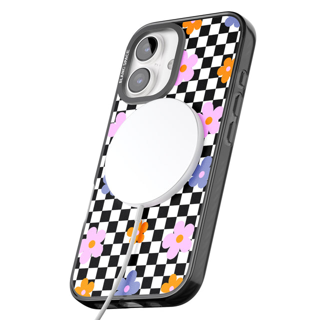 iPhone 16 Pro Max Checkered Blossom Black Impact Phone Case