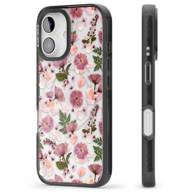 iPhone 16 Pro Max Floral Menagerie Transparent Design Black Impact Phone Case