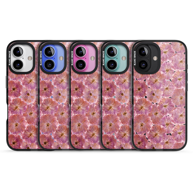 iPhone 16 Pro Max Large Pink Flowers Transparent Design Black Impact Phone Case