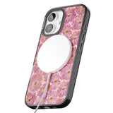 iPhone 16 Pro Max Large Pink Flowers Transparent Design Black Impact Phone Case