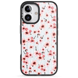 iPhone 16 Pro Max Cherry Blossoms on Blue Stripes Pattern Black Impact Phone Case