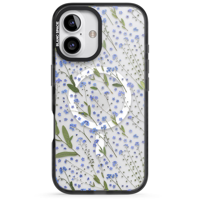 iPhone 16 Pro Max Blue Wild Flower Design Black Impact Phone Case