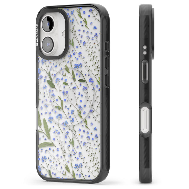 iPhone 16 Pro Max Blue Wild Flower Design Black Impact Phone Case