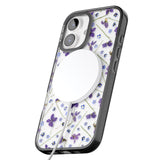 iPhone 16 Pro Max Violet & Blue Floral Pattern Design Black Impact Phone Case