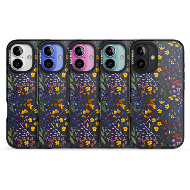 iPhone 16 Pro Max Wildflower & Leaves Cluster Design - Navy Black Impact Phone Case