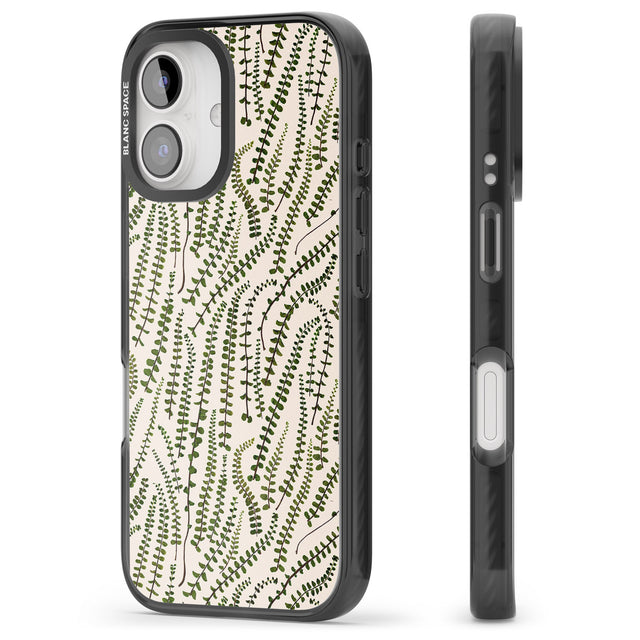 iPhone 16 Pro Max Fern Leaf Pattern Design - Cream Black Impact Phone Case