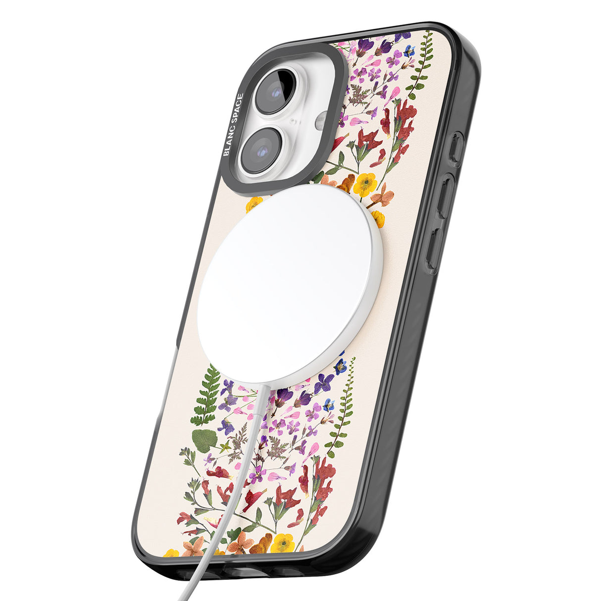 iPhone 16 Pro Max Wildflower Stripe Design - Cream Black Impact Phone Case