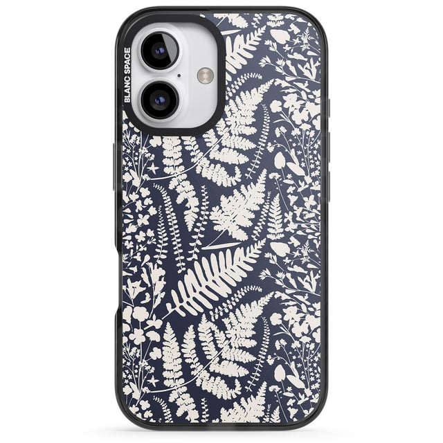 iPhone 16 Pro Max Wildflowers and Ferns on Navy Black Impact Phone Case