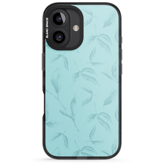 iPhone 16 Pro Max Blue Leaves Vintage Botanical Black Impact Phone Case