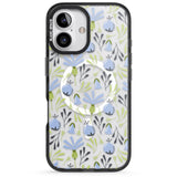 iPhone 16 Pro Max Blue Flora Transparent Floral Black Impact Phone Case