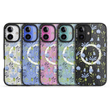 iPhone 16 Pro Max Blue Flora Transparent Floral Black Impact Phone Case