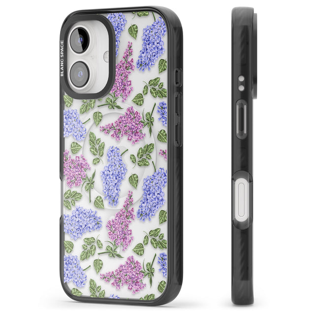 iPhone 16 Pro Max Purple Blossoms Transparent Floral Black Impact Phone Case