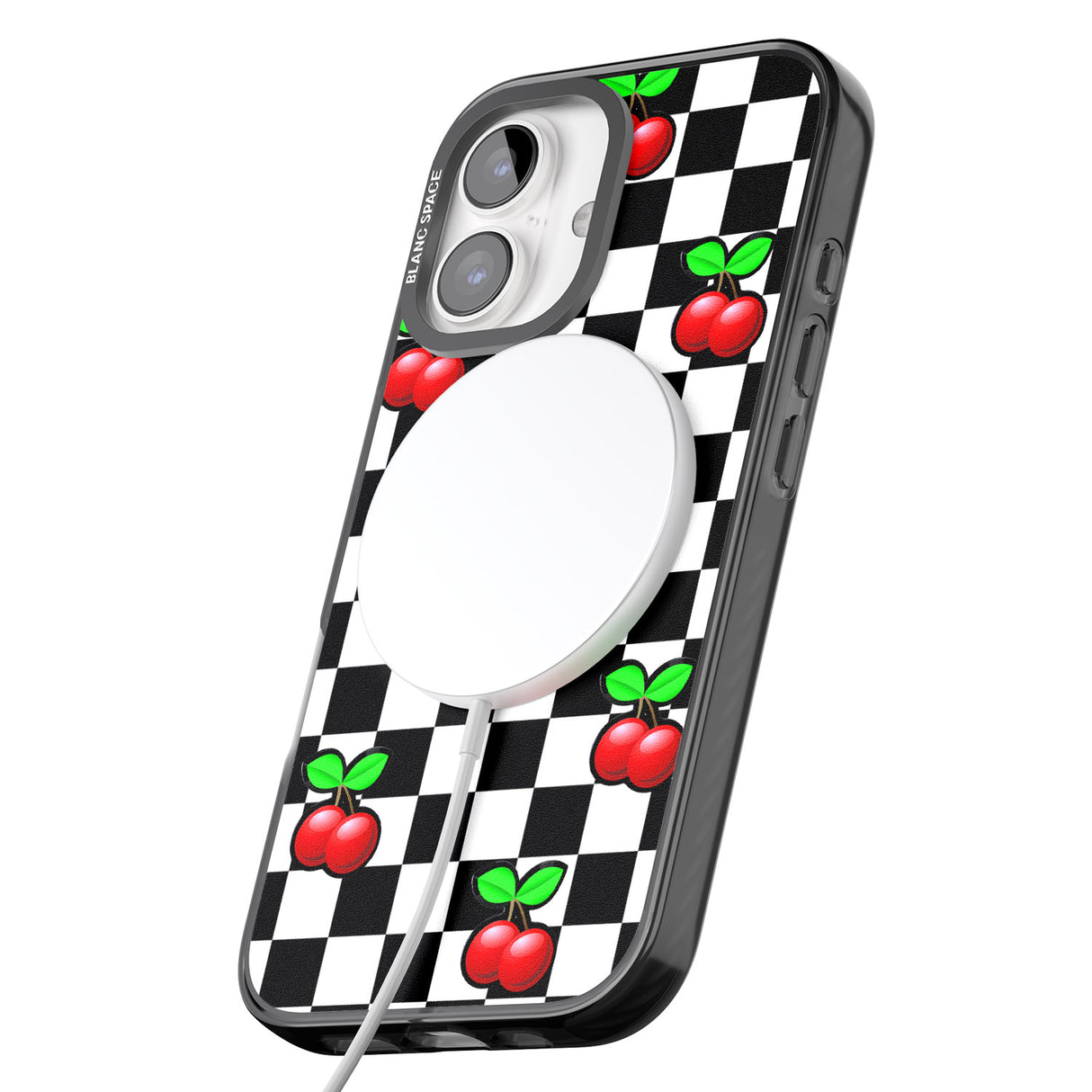 iPhone 16 Pro Max Checkered Cherry Black Impact Phone Case