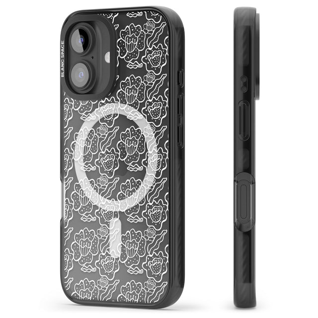 iPhone 16 Pro Max Funky Floral Patterns White on Clear Black Impact Phone Case