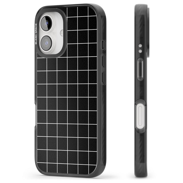 iPhone 16 Pro Max Simplistic Large Grid Pattern Black Black Impact Phone Case