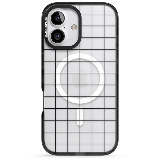 iPhone 16 Pro Max Simplistic Large Grid Pattern Black (Transparent) Black Impact Phone Case