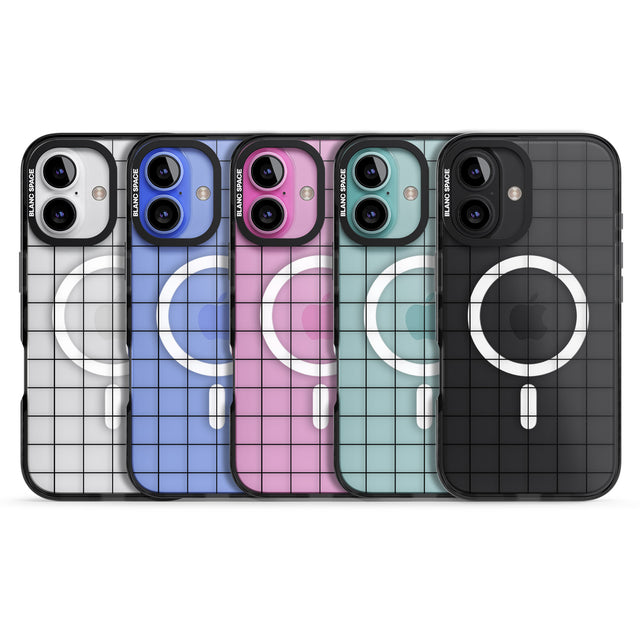 iPhone 16 Pro Max Simplistic Large Grid Pattern Black (Transparent) Black Impact Phone Case