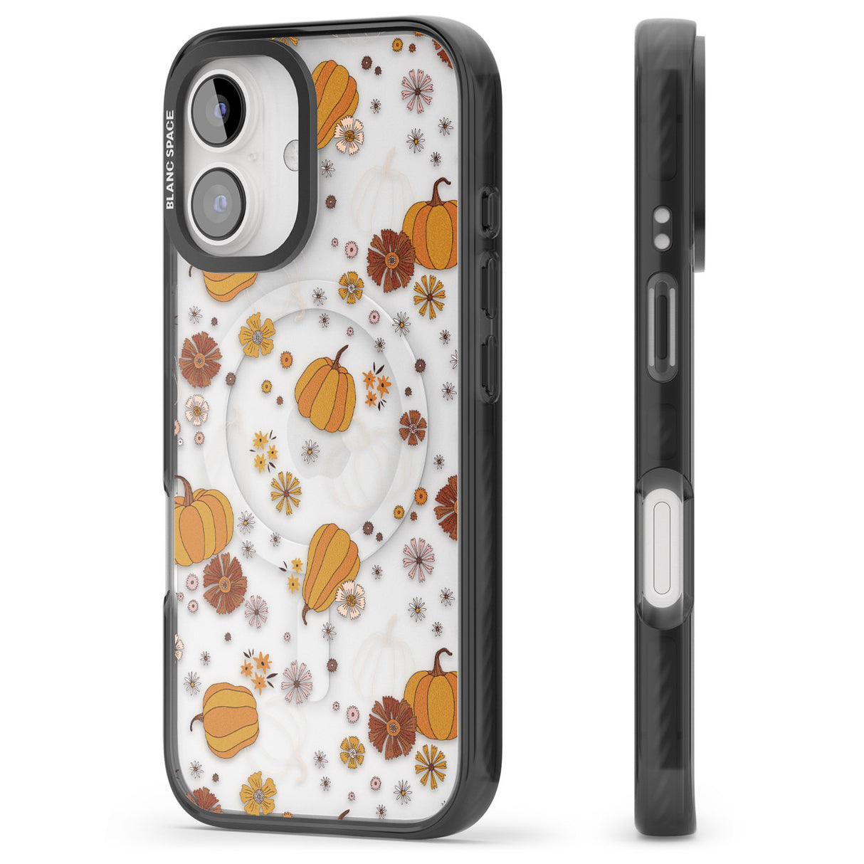 iPhone 16 Pro Max Halloween Pumpkins and Flowers Black Impact Phone Case