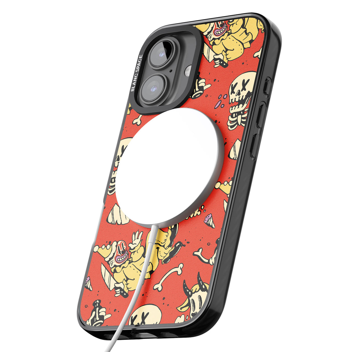 iPhone 16 Pro Max Red Retro Halloween Pattern Black Impact Phone Case