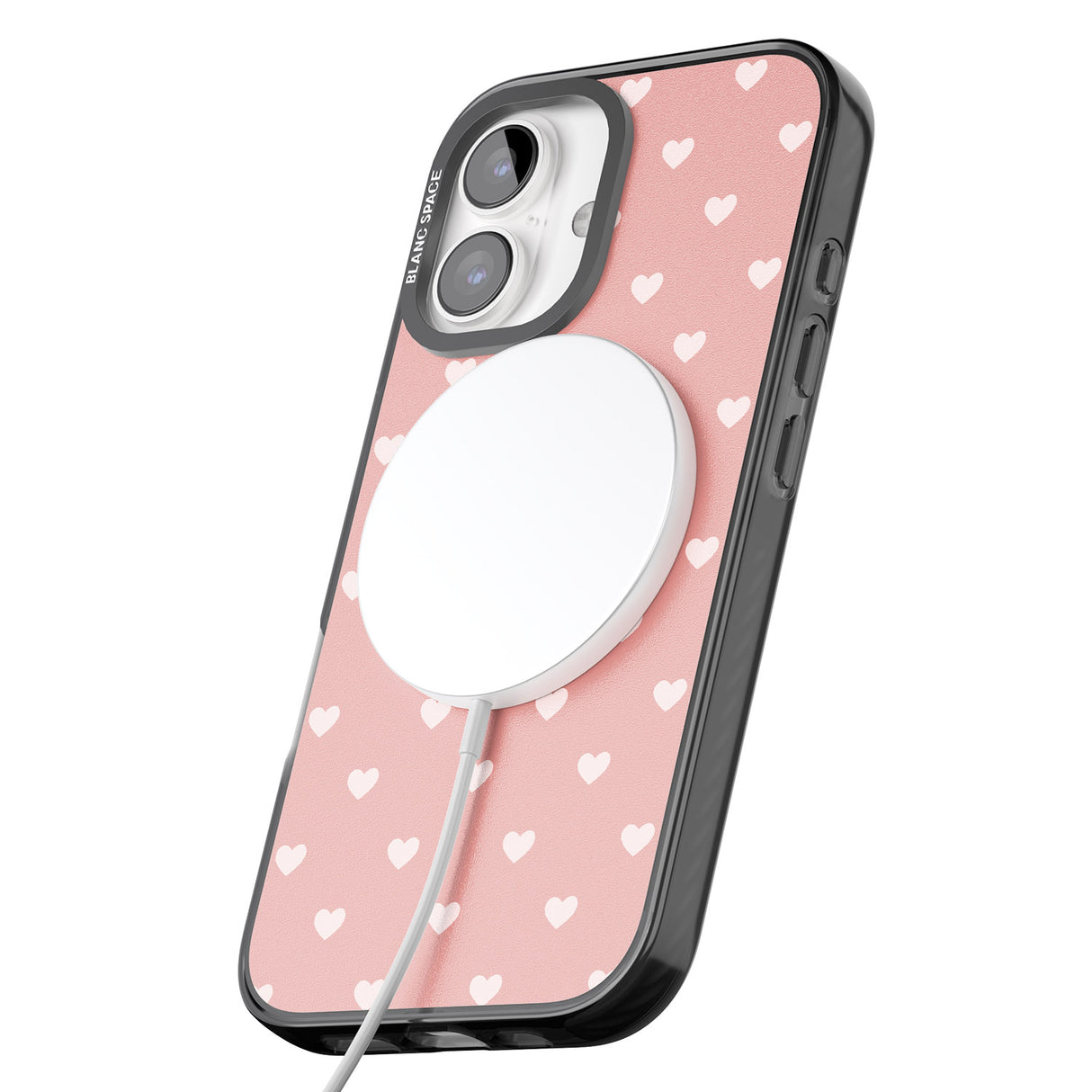 iPhone 16 Pro Max Small Heart Pattern: Pink Black Impact Phone Case