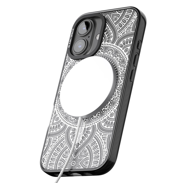 iPhone 16 Pro Max White Henna Flower Wheel Black Impact Phone Case