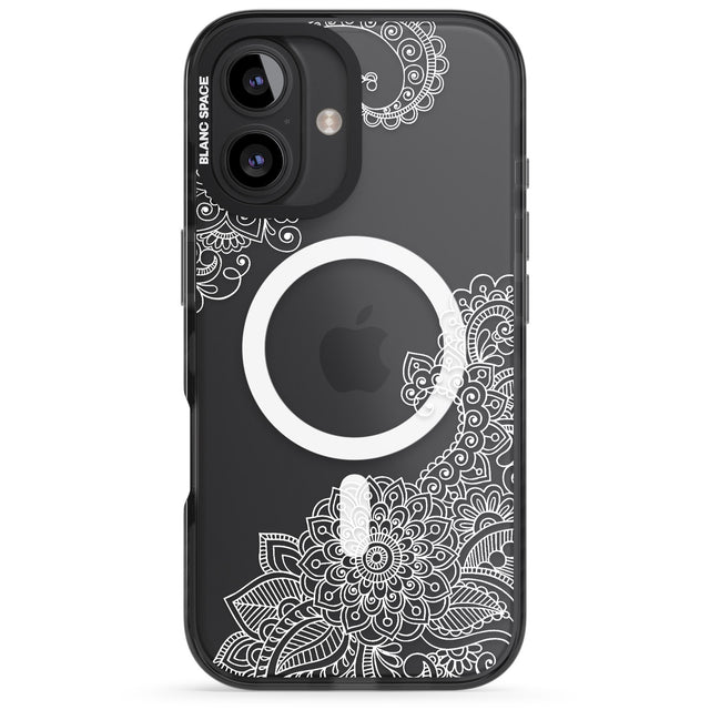 iPhone 16 Pro Max White Henna Botanicals Black Impact Phone Case